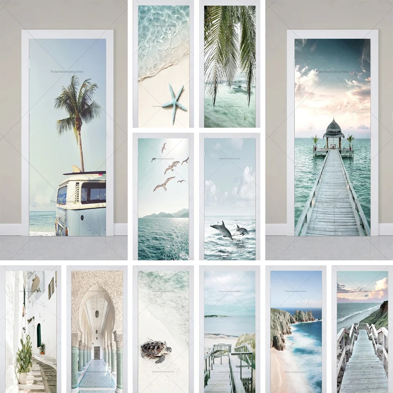 

Light Color Landscape Door Stickers PVC Vinyl Waterproof Self-adhesive Complete Set of Door Stickers To Decorate Room Wallpaper