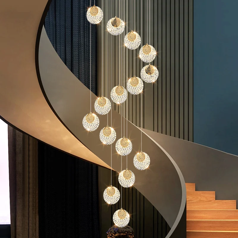 

Rotary building long chandelier high-rise villa modern decorative lamps hotel hall indoor lighting Nordic staircase Chandelier