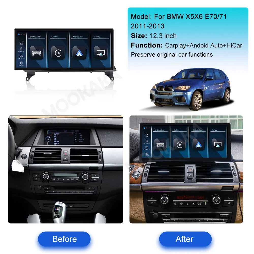 Carplay 12.3 Inch Touch Screen For BMW X5 E70 / X6 E71 2011-2013 CIC System Android 13.0 Car Radio Multimedia Player DSP Auto BT