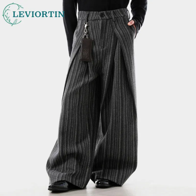 

Весна и осень 2024, новый плиссированный дизайн в американском стиле ретро, свободные повседневные универсальные брюки в полоску с широкими штанинами