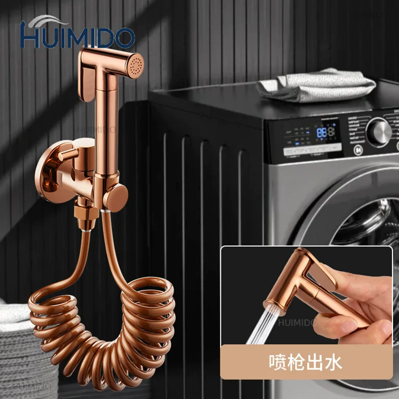 Toilet Brass Rose Gold Plated Hand Held Bidet Spray Shower Head Douche Kit Shatta Brass Valve Bathroom Bidet sprayer Tap Set