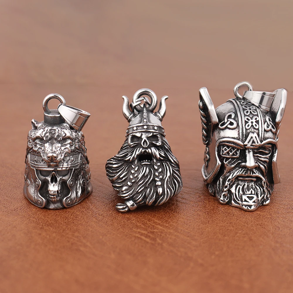 Vintage Viking Warrior Biker Bell Pendant Chain Popular Charm Stainless Steel Motorcycle Wind Bell Necklace Jewelry Accessories