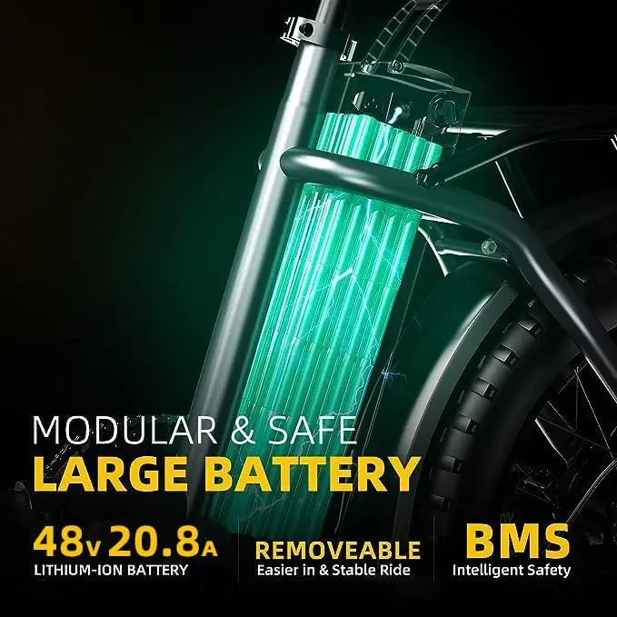 Cybervelo 1000W Electric Bike for Adults 48V 20.8Ah Large Removable Battery Foldable 20 Inch Fat Tire Urban Commuting Mars700 image 12