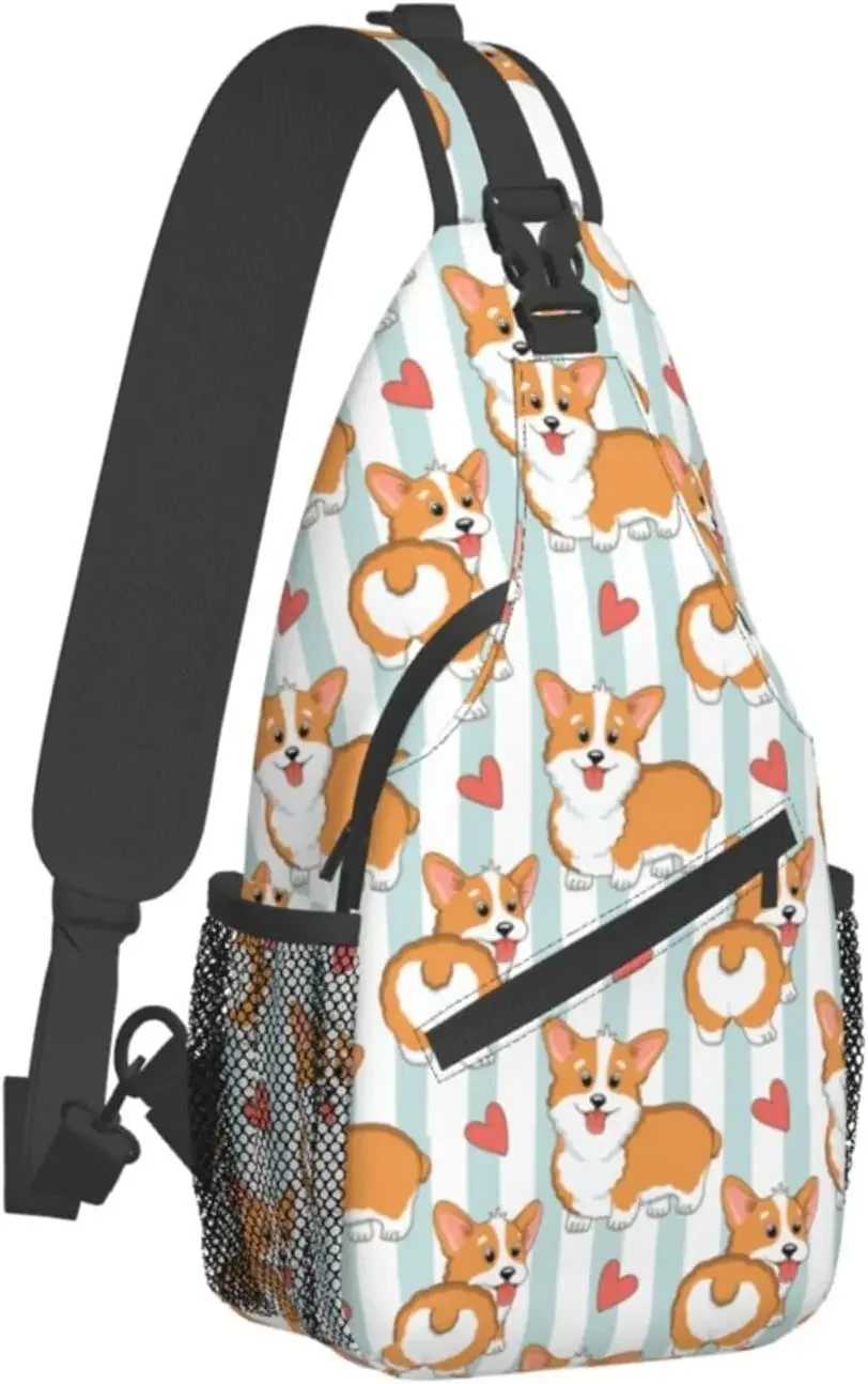 Kawaii Dog Sling Bag Reizen Crossbody Rugzak Borst Wandelen Daypack Casual Schoudertassen Voor Dames Heren Met Riem Lichtgewicht