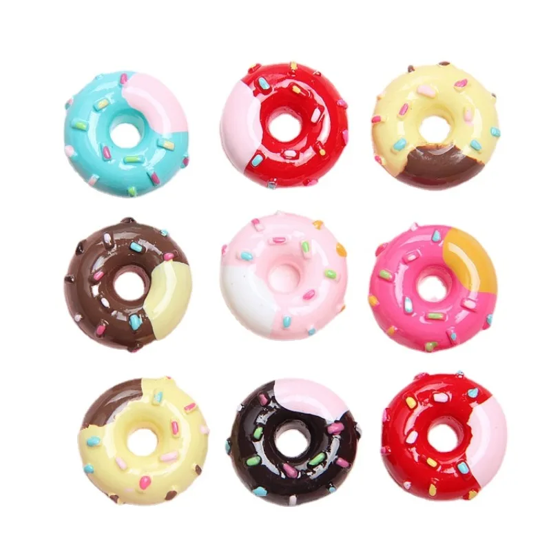 4Pcs Cute Random Color Resin Simulation Food Donut DIY Hand Made Keychain Pendant Accessories