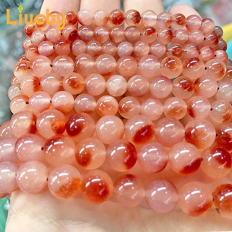 Natürliche Chalcedon-Jade-Perlen in Rot mit schwebenden Blütenmotiven für Schmuckherstellung, Accessoires, Schlüsselanhänger, Andenken, 15" Strang, 6/8/10/12 mm – Detail 6