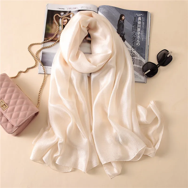 1pc Autumn Fashion Hijab Scarf Women's Solid Color Sunscreen Imitation Silk Shawl Collar Embellished Ladys Accessories 190*100CM