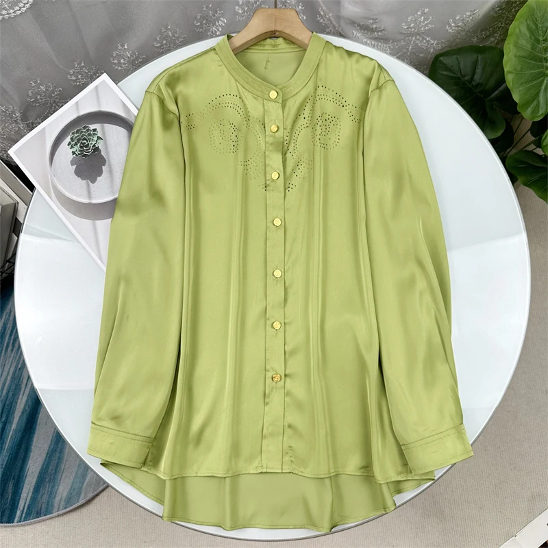

New Summer 2025 Retro Chinese Style Long Sleeve Stand Collar Single Button Shirt Women's New Color Matching Drunken Shirt