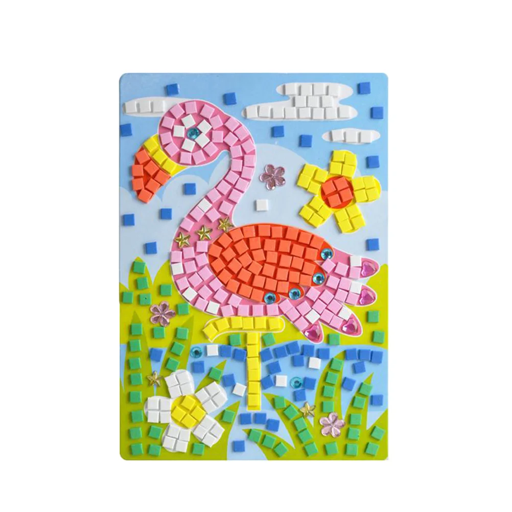 6 قطعة ملصقات فسيفساء ذاتية الصنع ثلاثية الأبعاد الكرتون التعليمية صياغة المواد للأطفال الأحمر توج كرين نقار الخشب سيارة طائرة الهواء الساخن #1