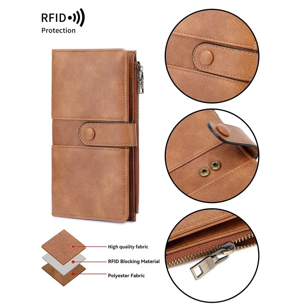 PU Leather Women Long Wallet Multi Card Slot Leopard Print Double Fold Wallet Zipper Closure Long Style Zipper Purse Women