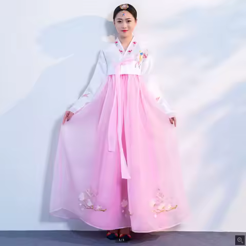 V-neck Hanbok Dress for Women, Korean Style, Traditional Retro Vintage Dress, Evening Party Dress, Lady Tunic, National Costumes