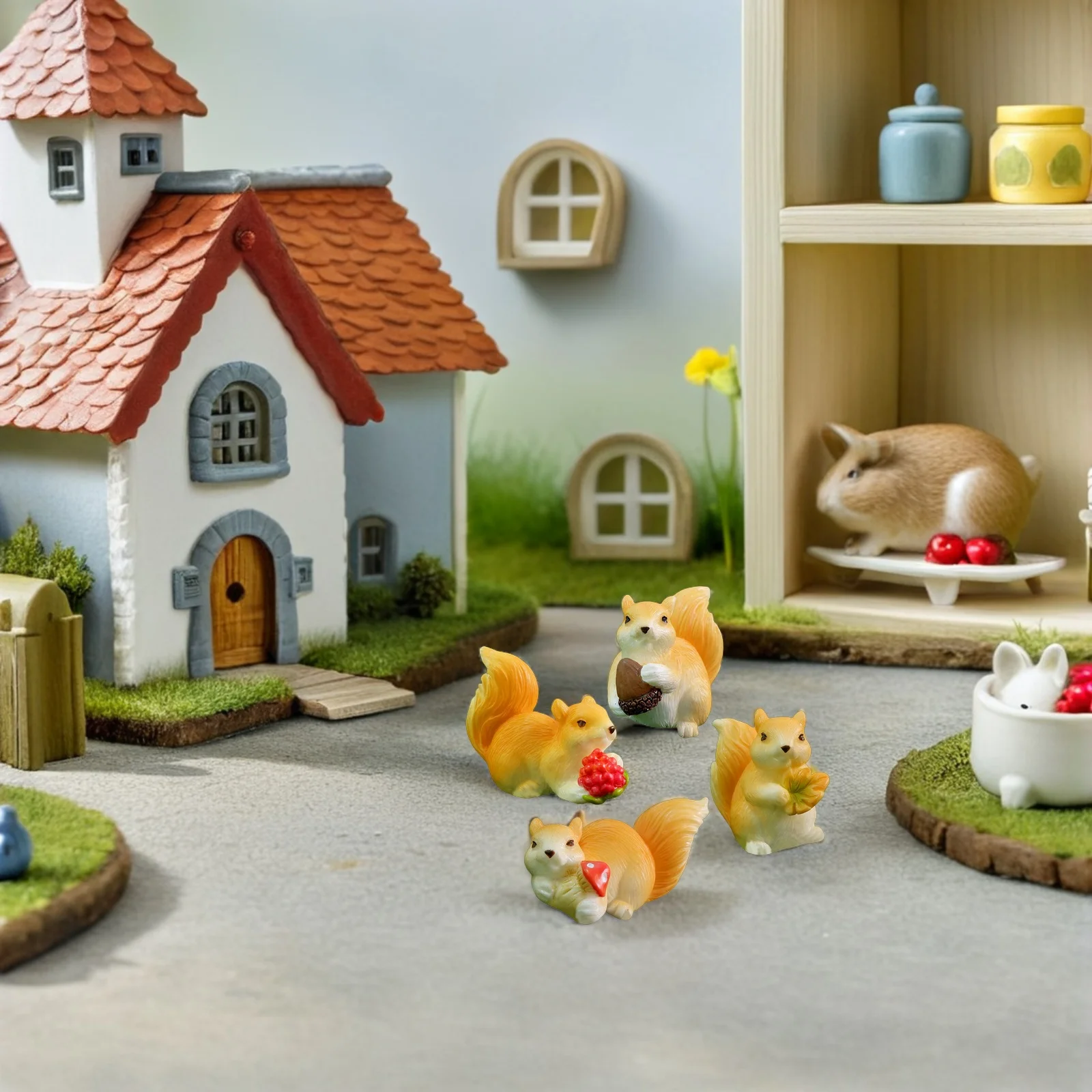 

4pcs Figurines Garden Tiny Animal Decor Miniatures Garden Tiny Squirrel Miniature Animal Adornment Statues Statues