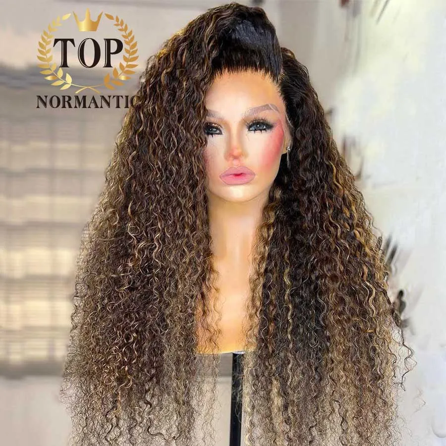 Topnormantic-perucas peruanas encaracoladas do cabelo, parte lateral, louro do destaque, parte dianteira do laço, 13x4, 13x6, 200 densidade