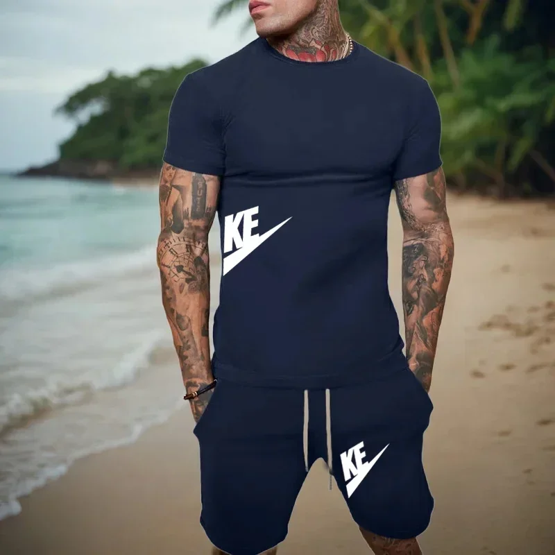 

New style, high-quality, loose-fitting men's short-sleeved T-shirt + sports shorts (two-piece set of outdoor breathable style) s