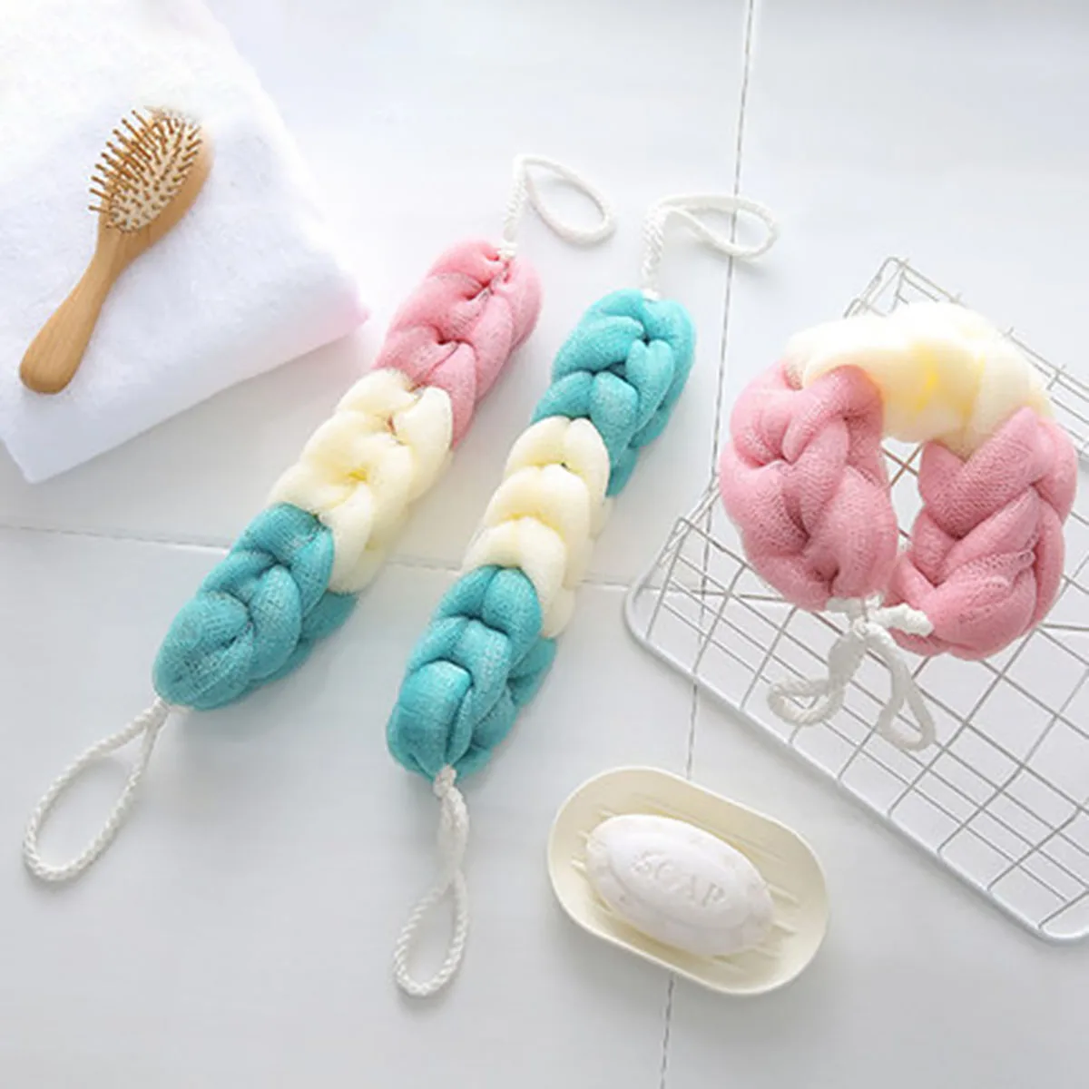 Colour Block Bath Balls Bath Strips Bath Towels Adult Back Rubbing Bath Towels Mud Rubbing Bath Towels Foam Mesh