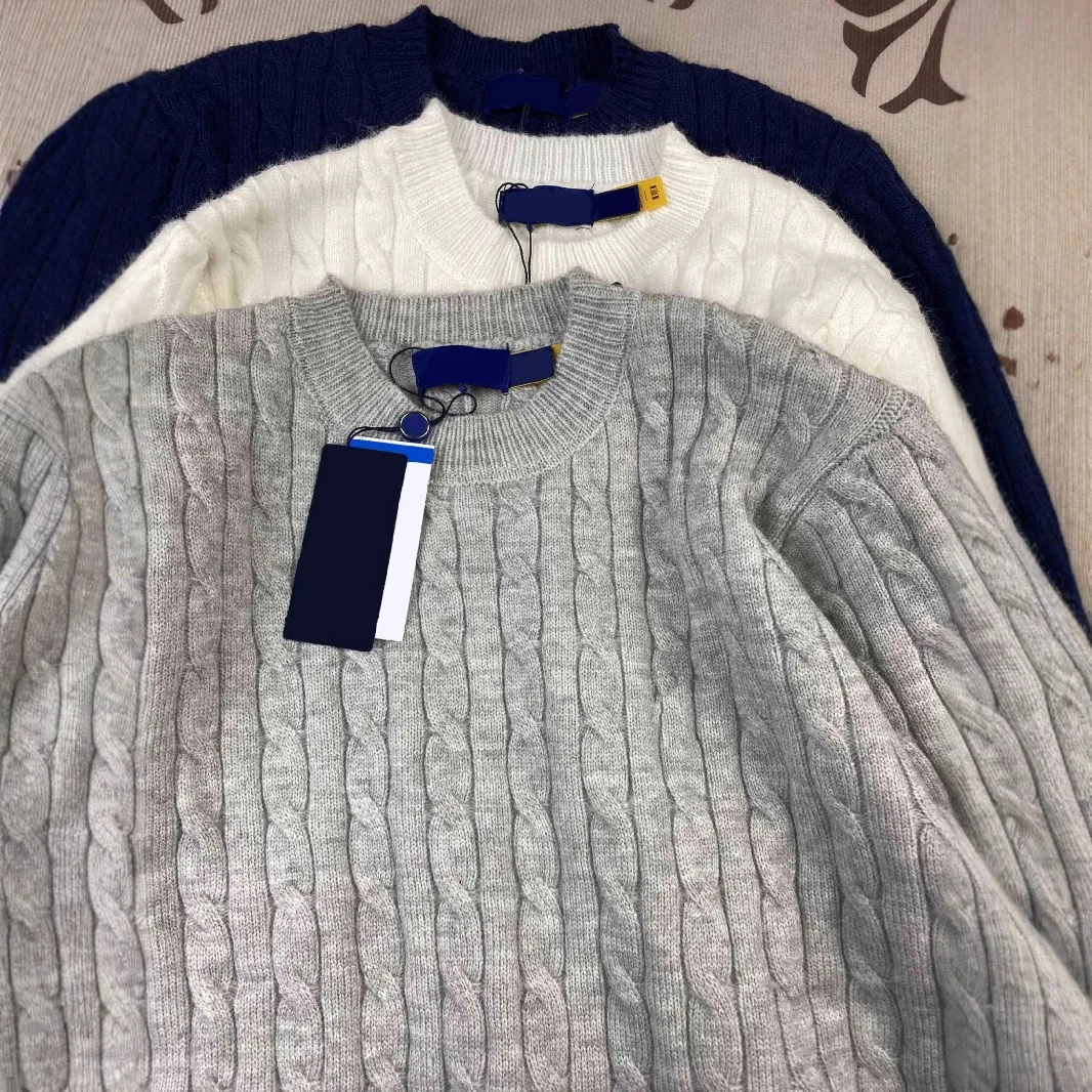 سترة شتوية مريحة من RL 2026، بلوفر مطرز برقبة دائرية، سترة متماسكة دافئة للجنسين، هدية مثالية للجميع