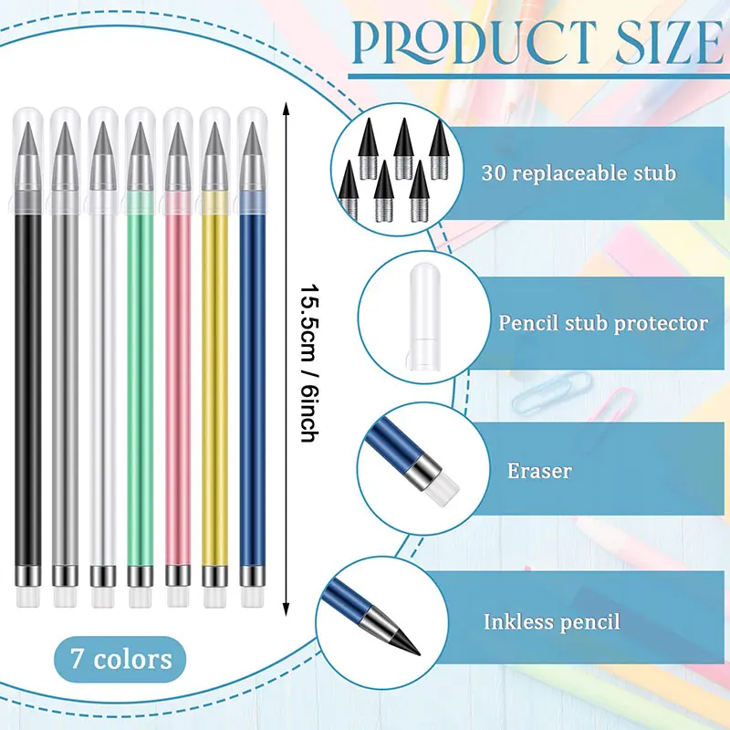 Pensil Tanpa Tinta Pensil Abadi Yang Dapat Digunakan Kembali dengan Penghapus Pensil Warna-warni Pensil Selamanya Pensil Tanpa Tinta untuk Rumah Kantor Sekolah