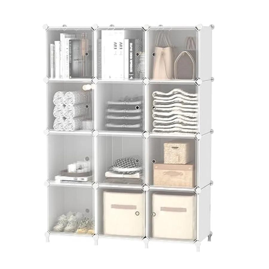 

Органайзер для хранения вещей Cube Storage Closet Organizer, 12 модулей, полки для хранения с дверцами, органайзеры для шкафа и хранения, штабелируемый органайзер для одежды