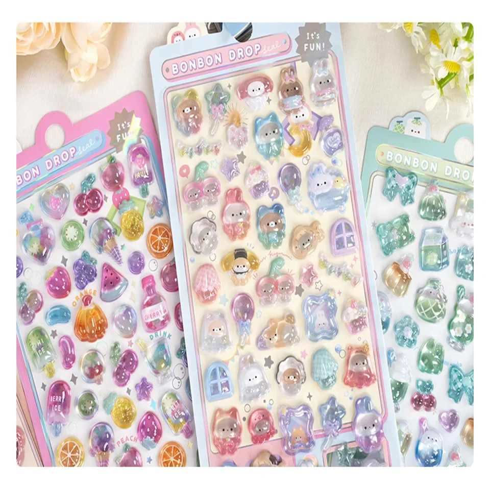 Funny Sweet Furit Ice Cream Pets Drop 3D Relief Sticker Scrapbooking Diy Diary Decor Journaling Stationery Kawaii Stickers