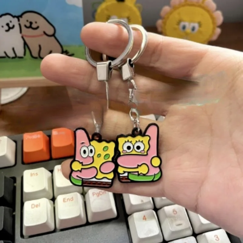 SpongeBob Patrick Star Couple Keychain Cartoon Anime Keychain Zinc Alloy Key Ring Fashion Car Pendant Kids Toys Accessories Gift