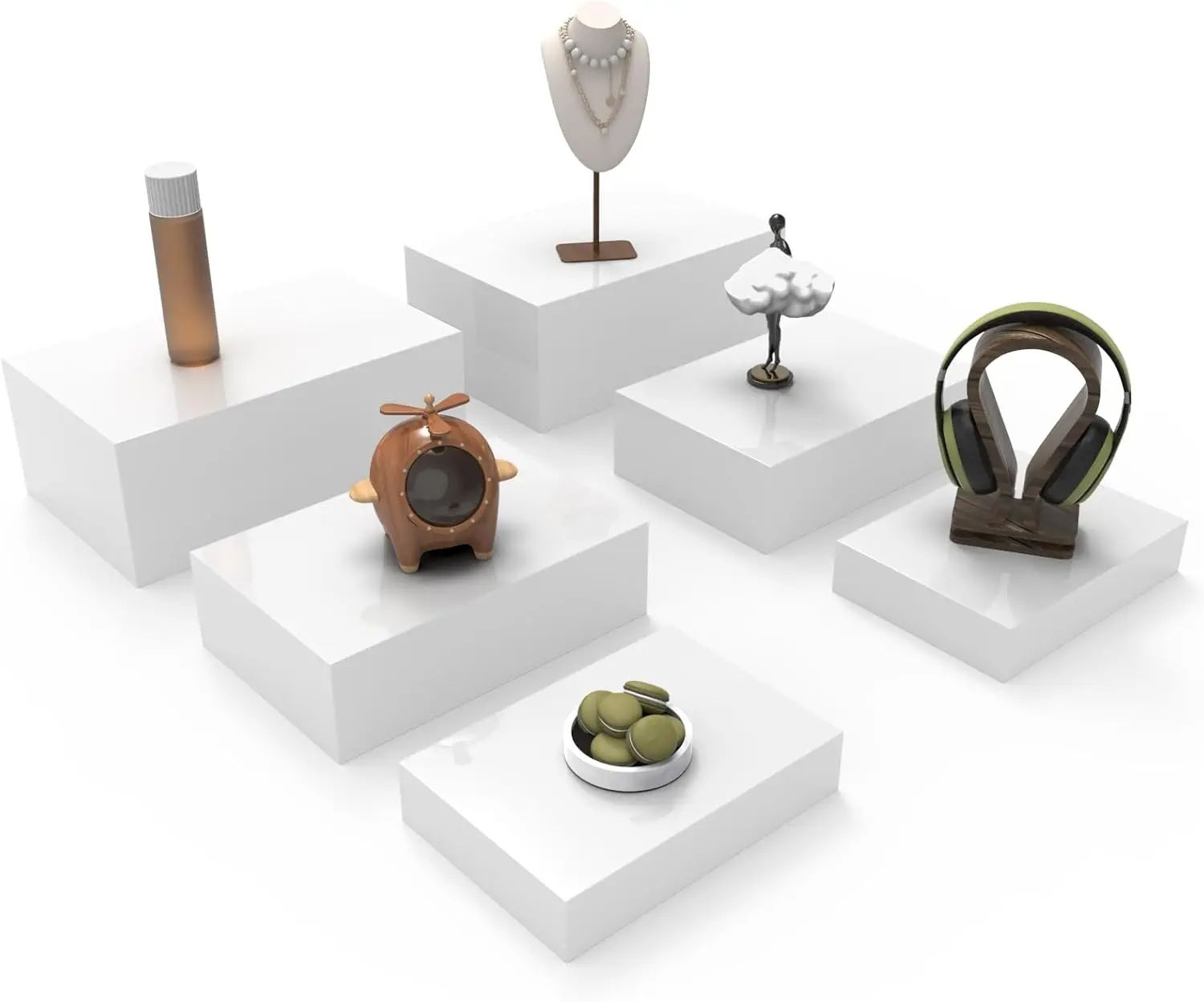 

Oversized Buffet Risers, White Acrylic Cuboid Display Stands for Catering Dessert Jewelry Figures, 6 Pcs