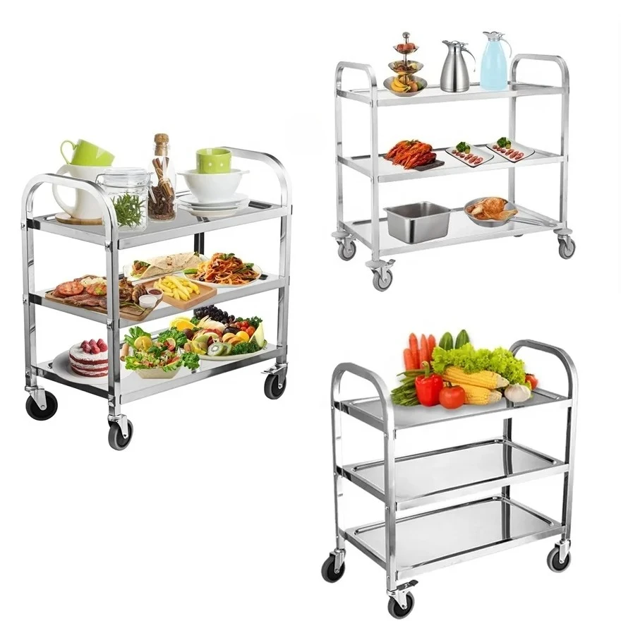 سعر المصنع للفنادق وغرفة المطبخ ومطعم الطعام عربة خدمة الطعام 3 طبقات عربة أدوات المرافق عربة المتداول