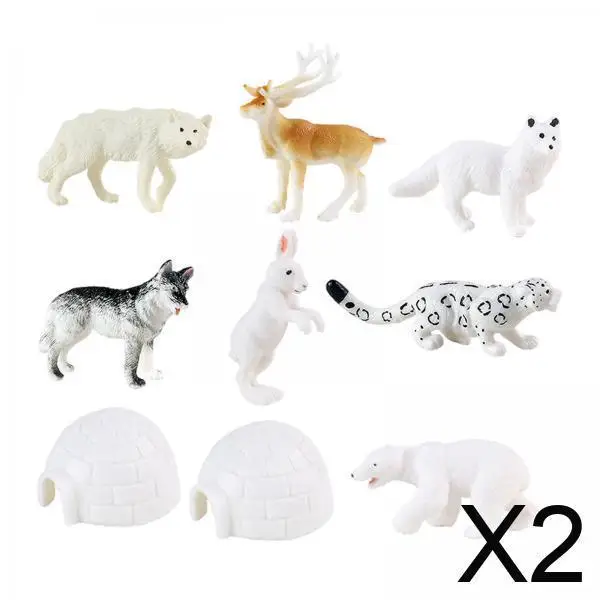 

2x Arctic Animal Model Miniature Statues Toys for Kids Gift Shelf Decor Party Favor
