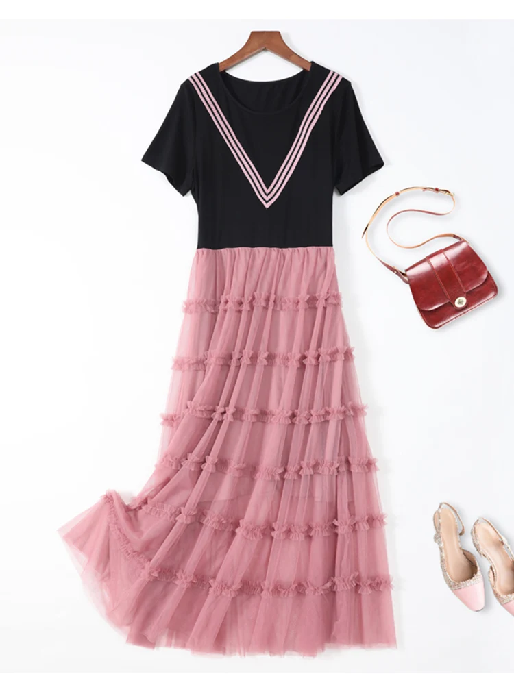 Jupe gâteau longueur genou Dr grande taille femme été Faion Fairy T Me Dr coréen Sle rond Ne taille haute a-ligne...