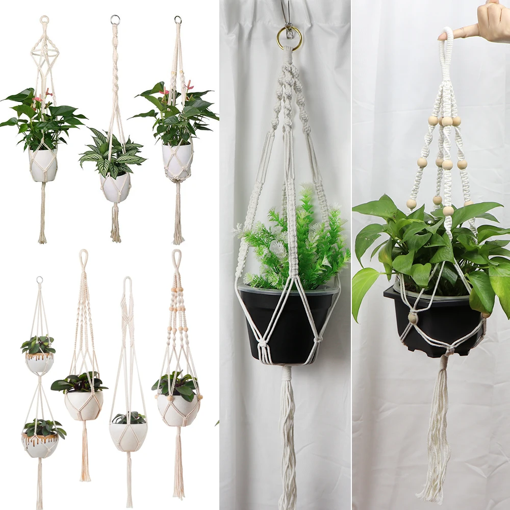 Cotton Rope Weavev Flowerpot Hanging Basket for Garden Indoor Decorate Plants Bonsai Hanger Net Bag Handmade Macrame Pot Pocket