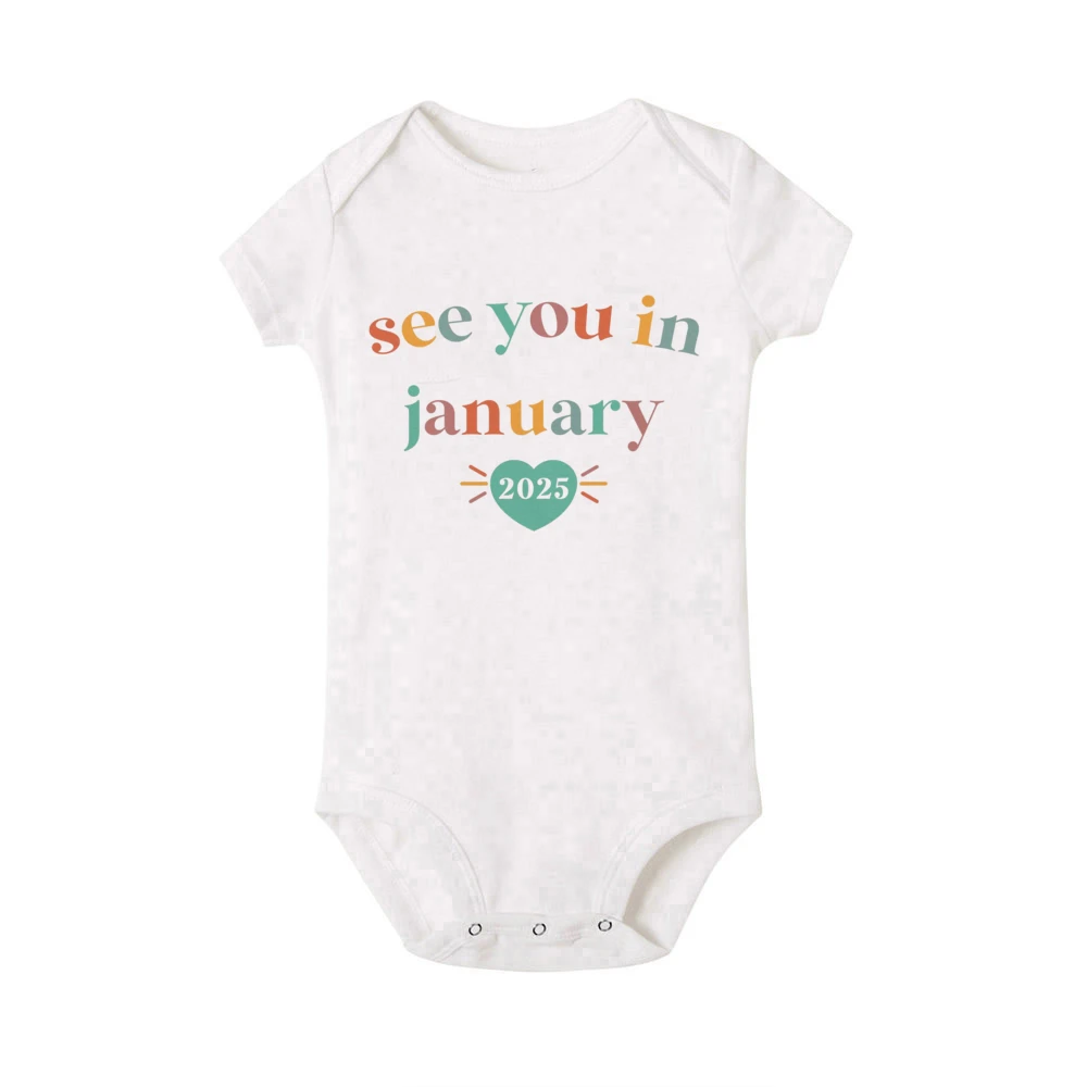 See You in January 2025 Baby Announcement Romper Newborn Short Sleeve Bodysuit Infant Summer Jumpsuit Toddler Clothes Outfits