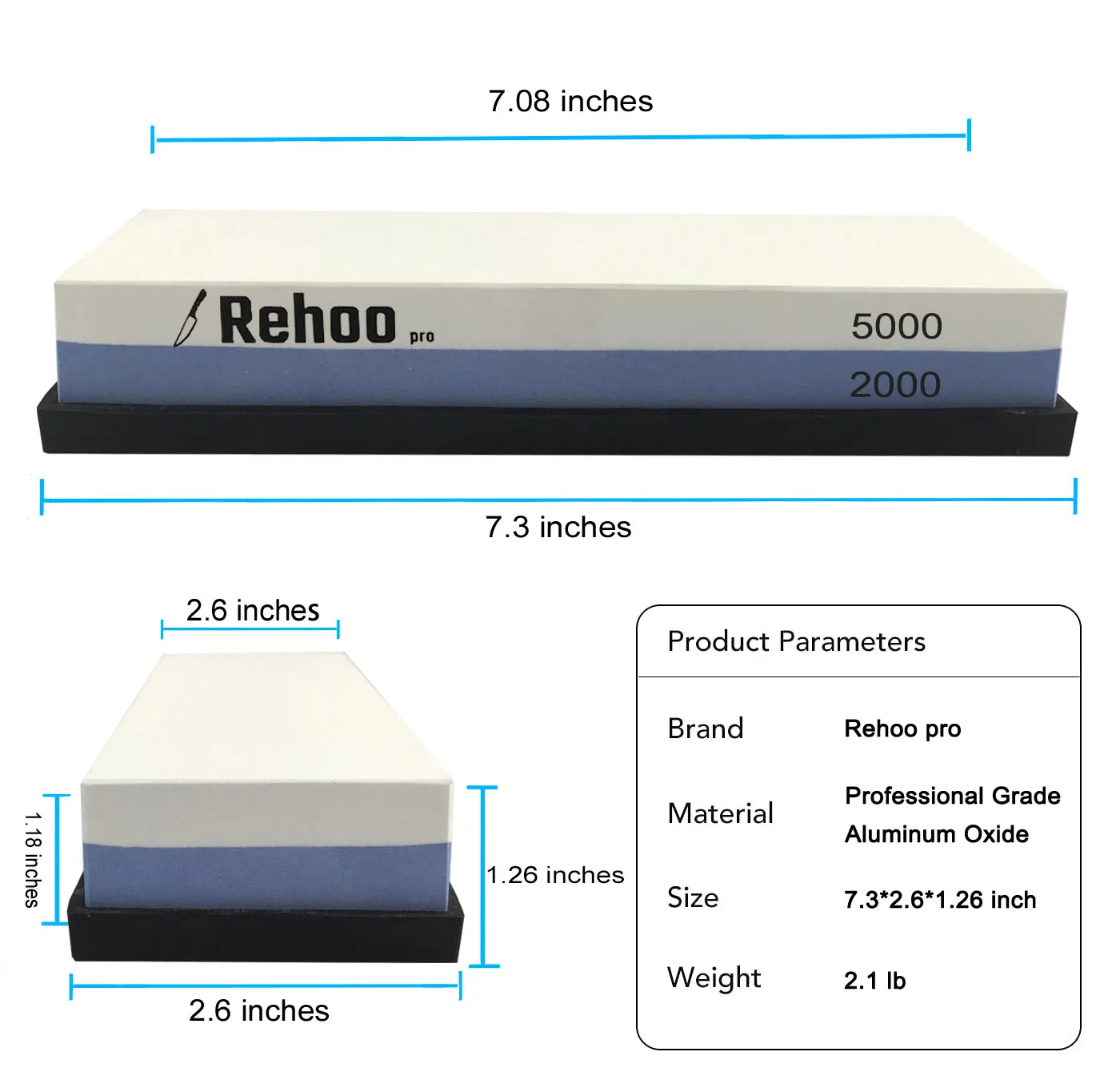 Rehoo Double-sided Whetstone 2000/5000 Mesh + Non-slip Rubber Pad, Chef Wet Stone For Knives, Blades, Waterstone, Kitchen Gadget