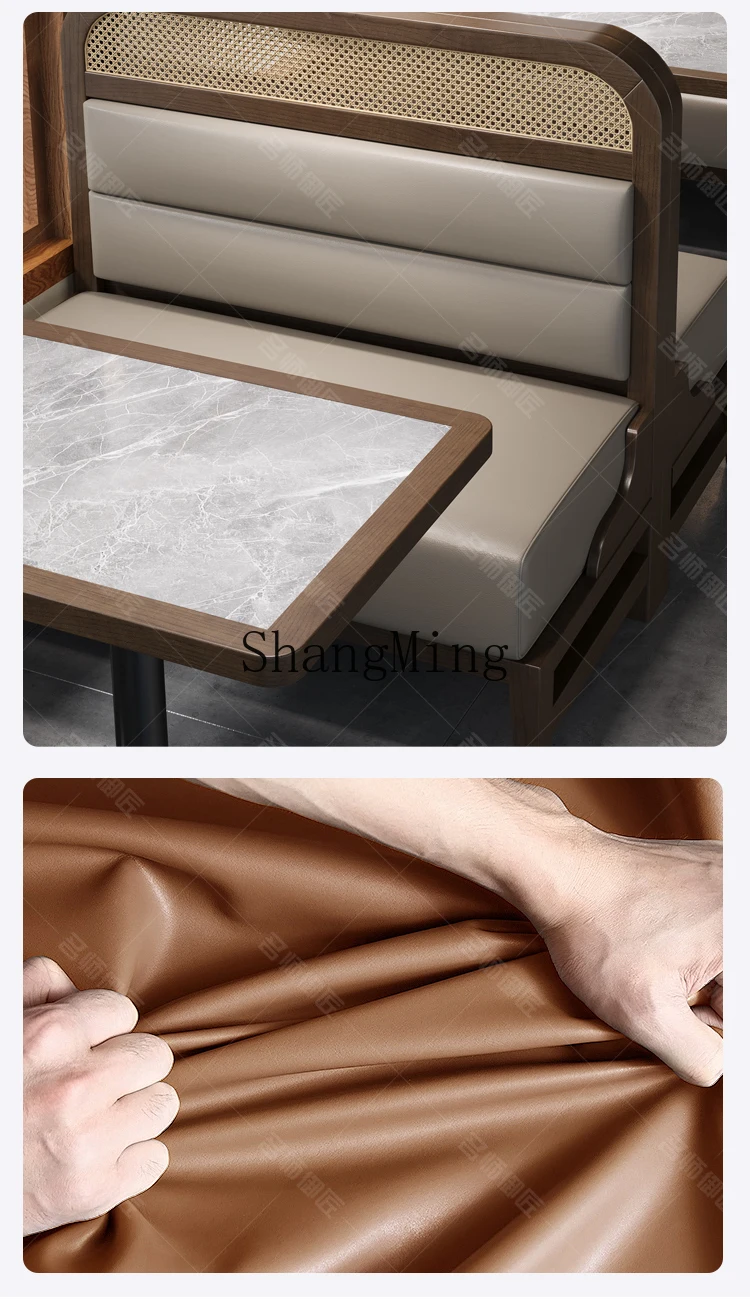 HJ restaurant teahouse rattan solid wood card seat sofa dining table combination semi-circular arc card seat commercial