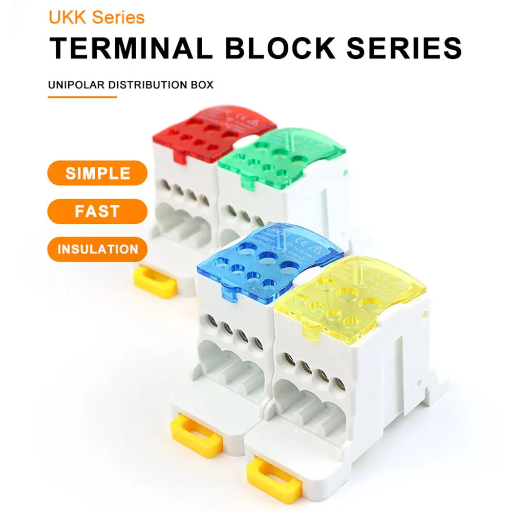 Din Rail Distribution Box 80A﻿ UKK Wire Connector Single-Pole Current Splitter Fast Terminal Block Junction Box One In Six Out