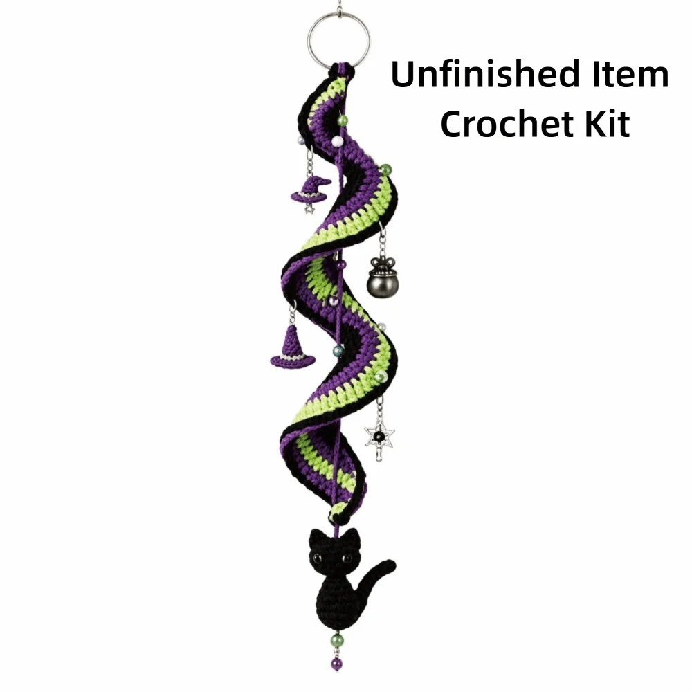 Spiral Halloween Crochet Ornament DIY Kit Pumpkin Ghost Bat Cat Beginner-friendly Halloween Crochet Ornament Yarn Kit Handmade