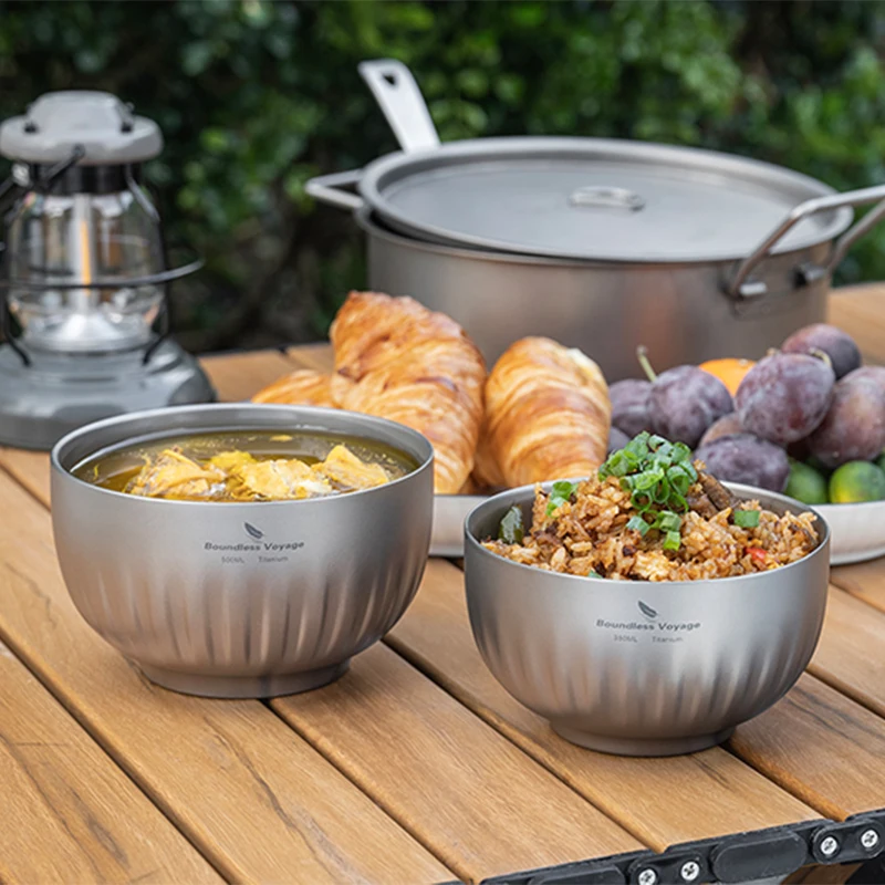 

Boundless Voyage Double Walled Titanium Bowl Portable Outdoor Camping Tableware Metal Oatmeal Rice Soup Bowl for Hiking