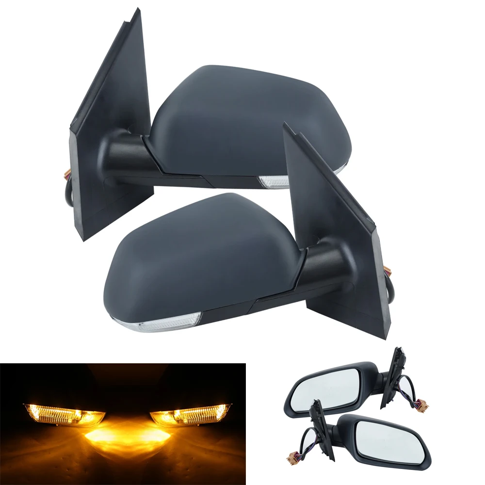 For VW Polo Mk4 9N3 2005-2009 Door Wing Mirror Manual Cable Black side heated mirrors with turn signal lights car accessories