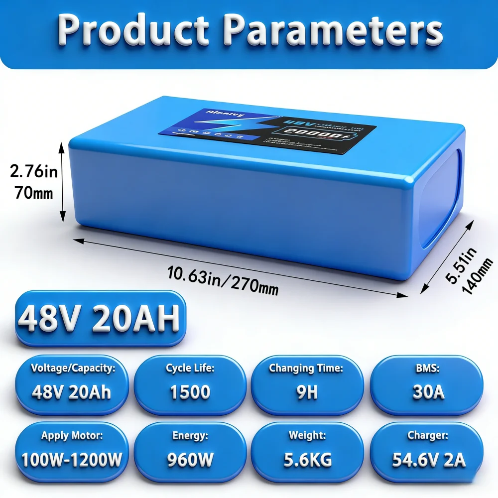 Aleaivy 48V 16Ah Electric Bike Lithium Battery Pack 16000mAh Li ion Ebike Battery for Bicycle Scooter Motorcycle with Charger
