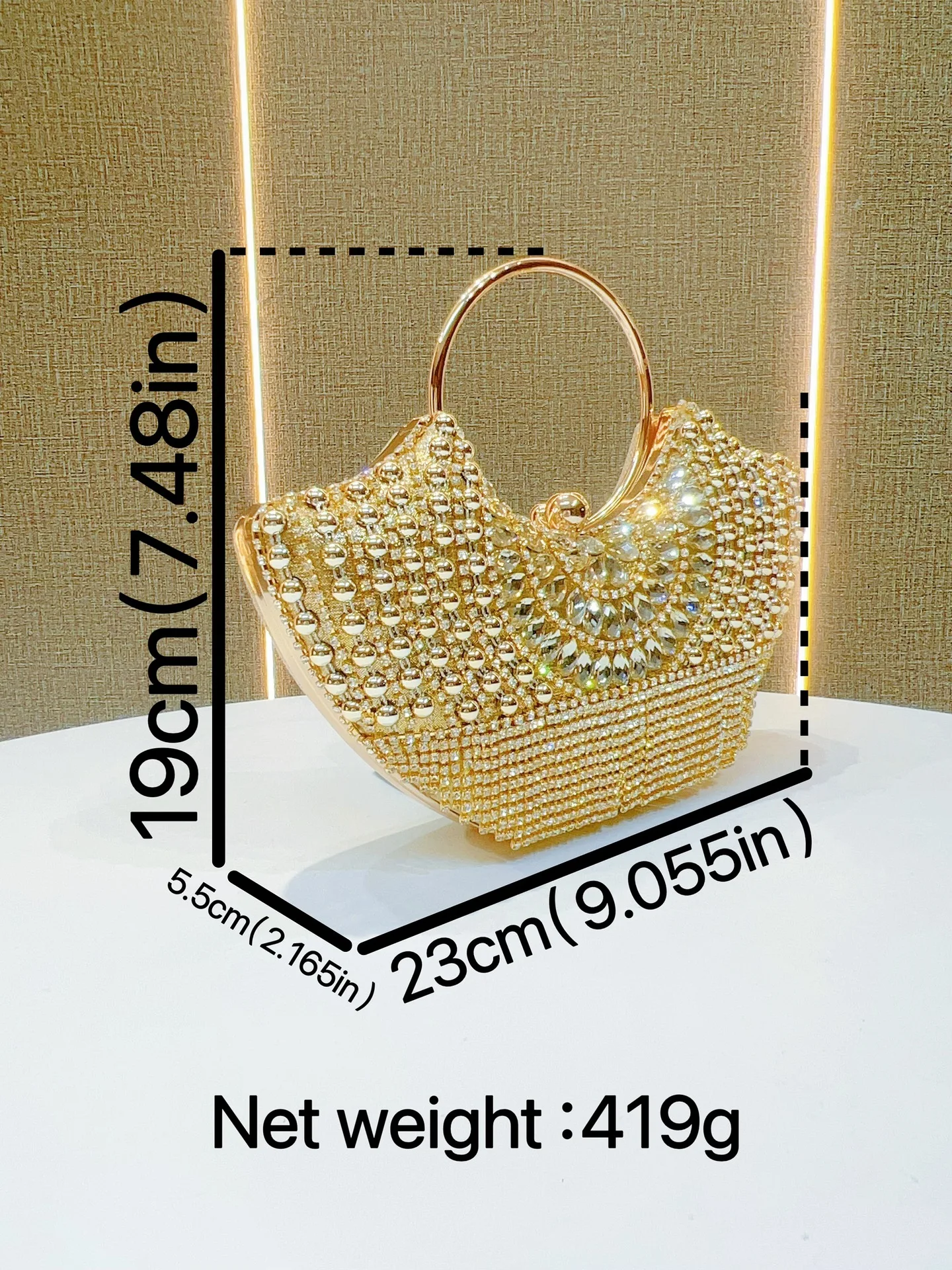 Fan Shape Tassel Big Rhinestone Ring Handle Clutch Bag Women Glam Fashion Runway Cocktail Evening Handbag For Wedding Banquet