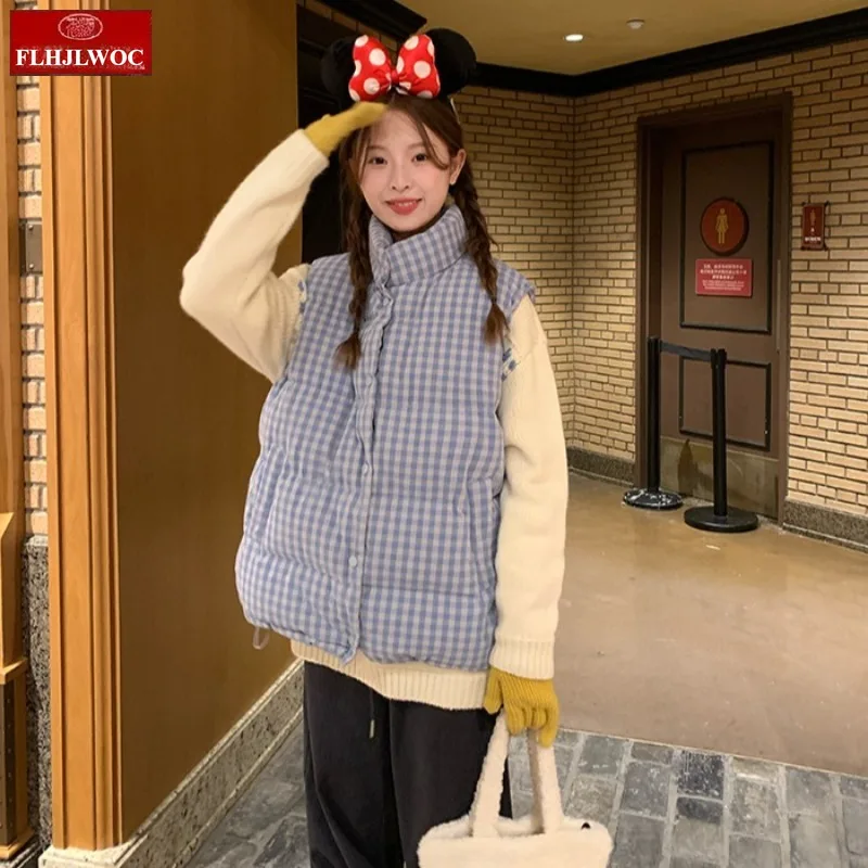 2025 hiver manteaux de survêtement gâteau Style coréen filles mignonnes décontracté chaud Plaid court vers le bas coton veste sans manches femmes réservoir Parkas