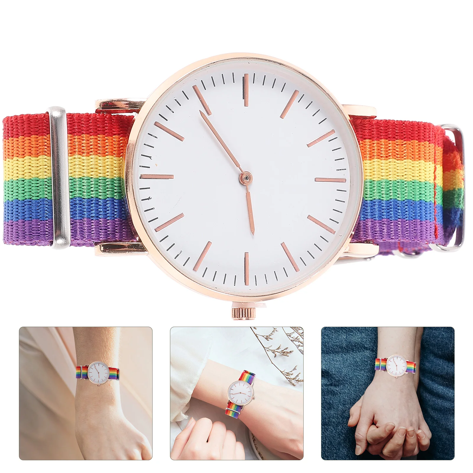 

Радужный дизайн, женские и мужские наручные часы унисекс, модные кварцевые часы, нежное розовое золото, элегантные, удобные, прочные, подходят для