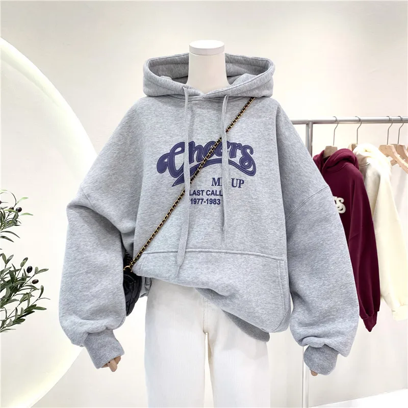 

Women's Hoodie with Thickened Velvet 2025 Autumn and Winter New Korean Version Loose and Versatile Hooded Jacket