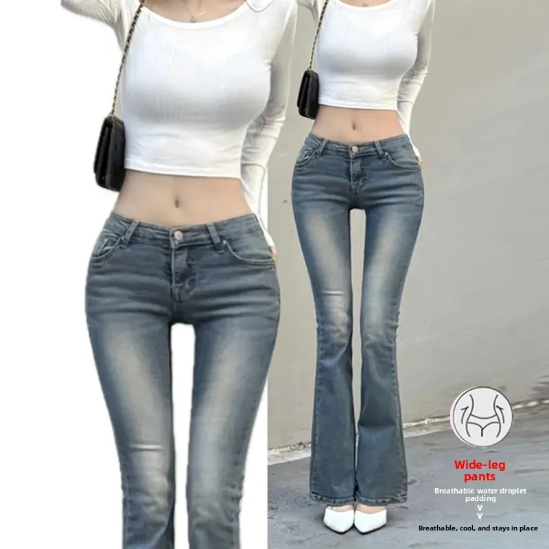 

Low Waist High Elastic Slimming Jeans Women's Bell Bottoms Flared Denim Pants Standard Fit Four Seasons Cotton Polyester