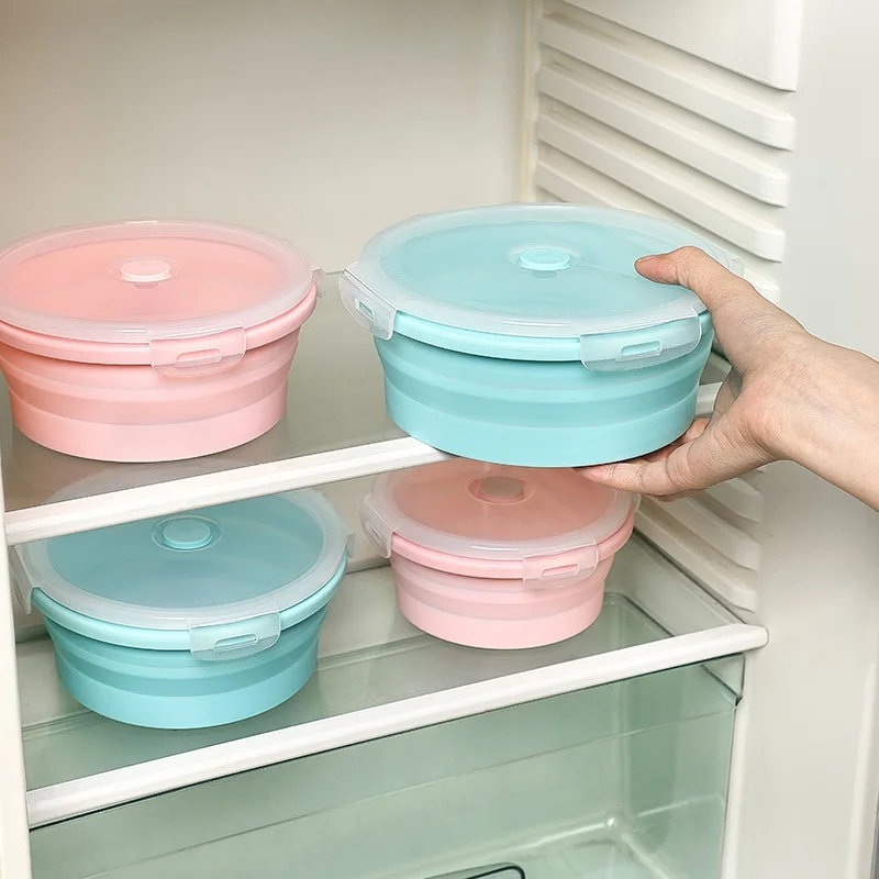 Collapsible Food Storage Container with Lid Portable Silicone Food Container Microwave Freezer Safe Lunch Box