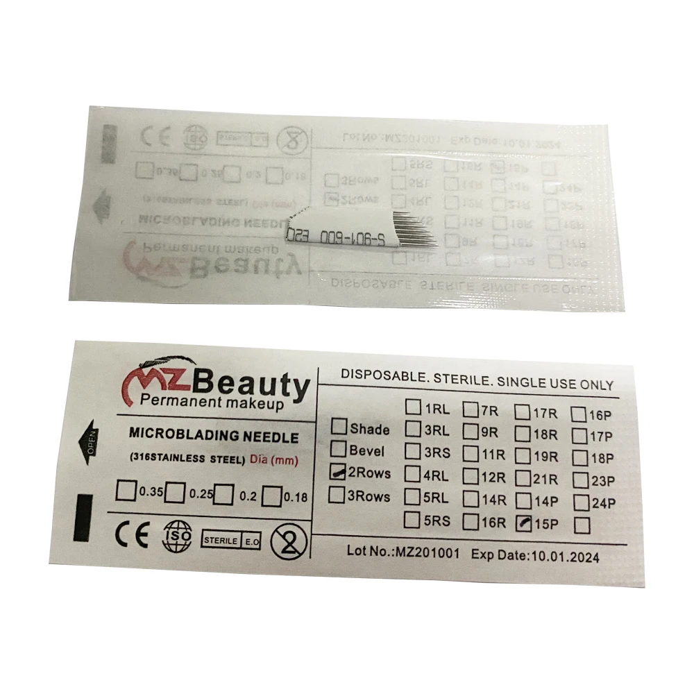 Double Row 15 Microblading Needles Shading Crossed 15Pins Curved Embroidery Blade For Permanent Makeup Manual Pen Tattoo Supply