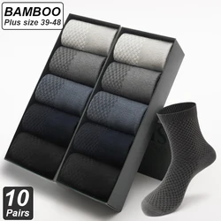 10คู่/ล็อตชาย Bamboo Fiber ถุงเท้ายาวสีดำ Soft Breathable คุณภาพสูงฤดูใบไม้ร่วงสำหรับชายถุงเท้า Plus ขนาด39-48