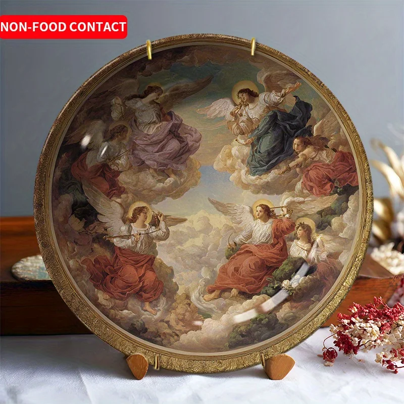 Vintage Classical Angel Art Ceramic Decor Plate/Hanging Wall Art， Suitable for families, living rooms, offices, and study rooms