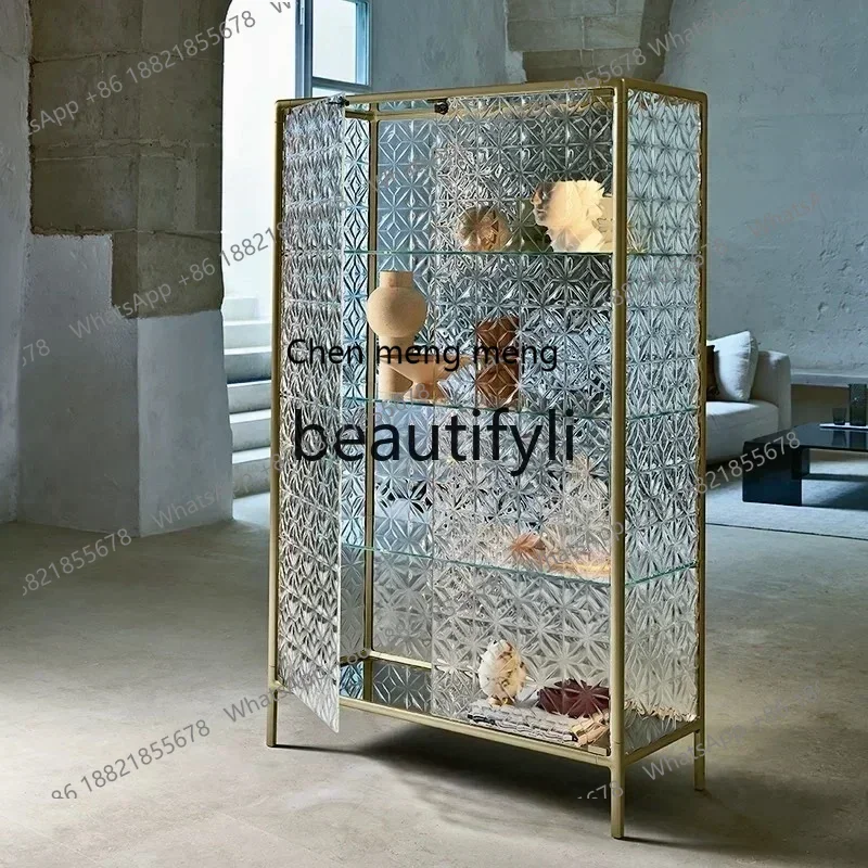 SS ss7486 Carved glass with background light display wine cabinet living room double door dining side cabinet