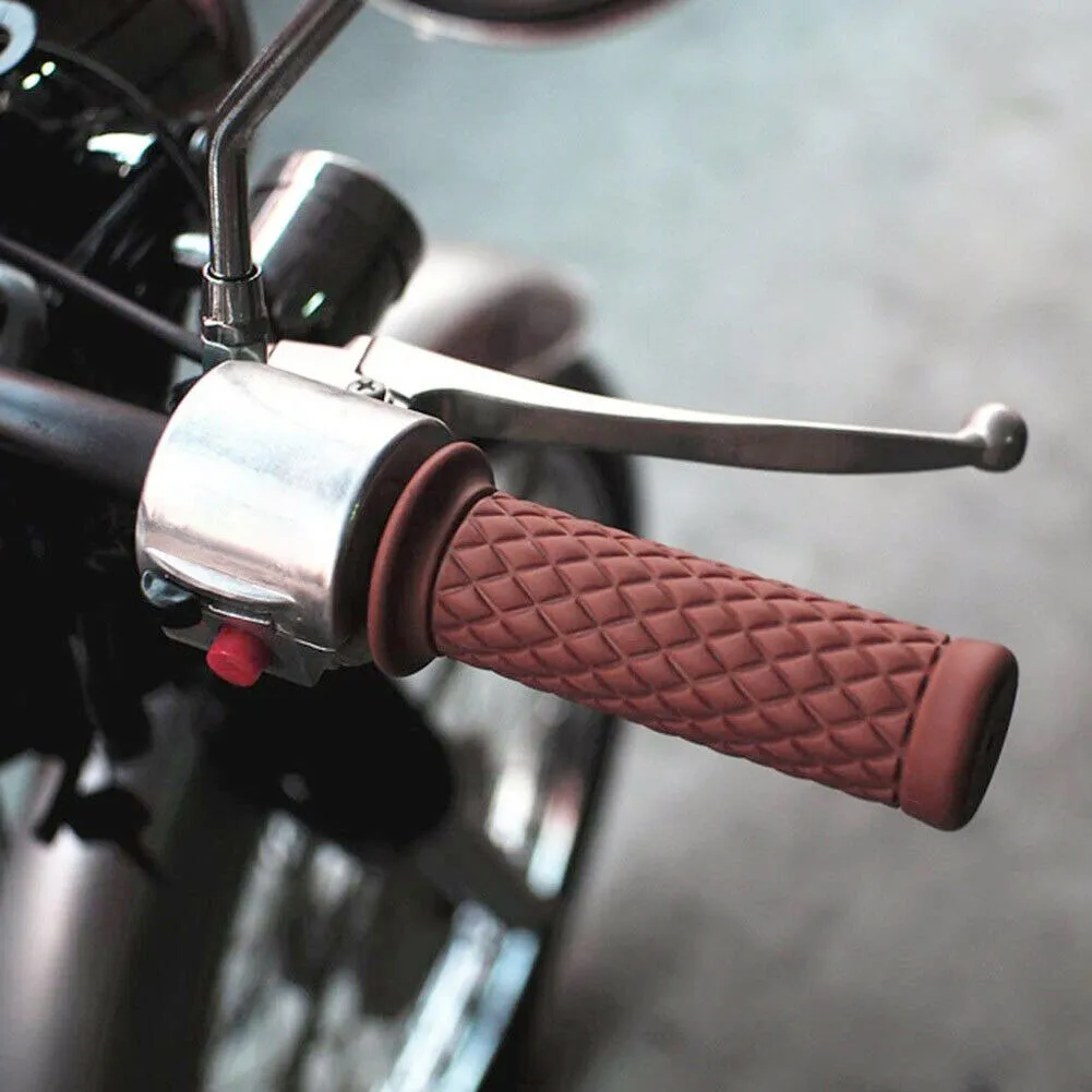 Brown Diamond Texture Motorcycle Handlebar Grips - Fit 7/8 inch Left and 1 inch Right Handlebars on Common Motorcycle Types
