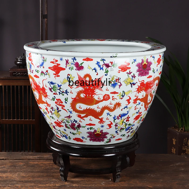 

Керамический резервуар для воды с изображением дракона, Wanhua, украшение для балкона, гостиной, комнатный и уличный цветочный горшок с золотыми рыбками, черепашкой, лотосом