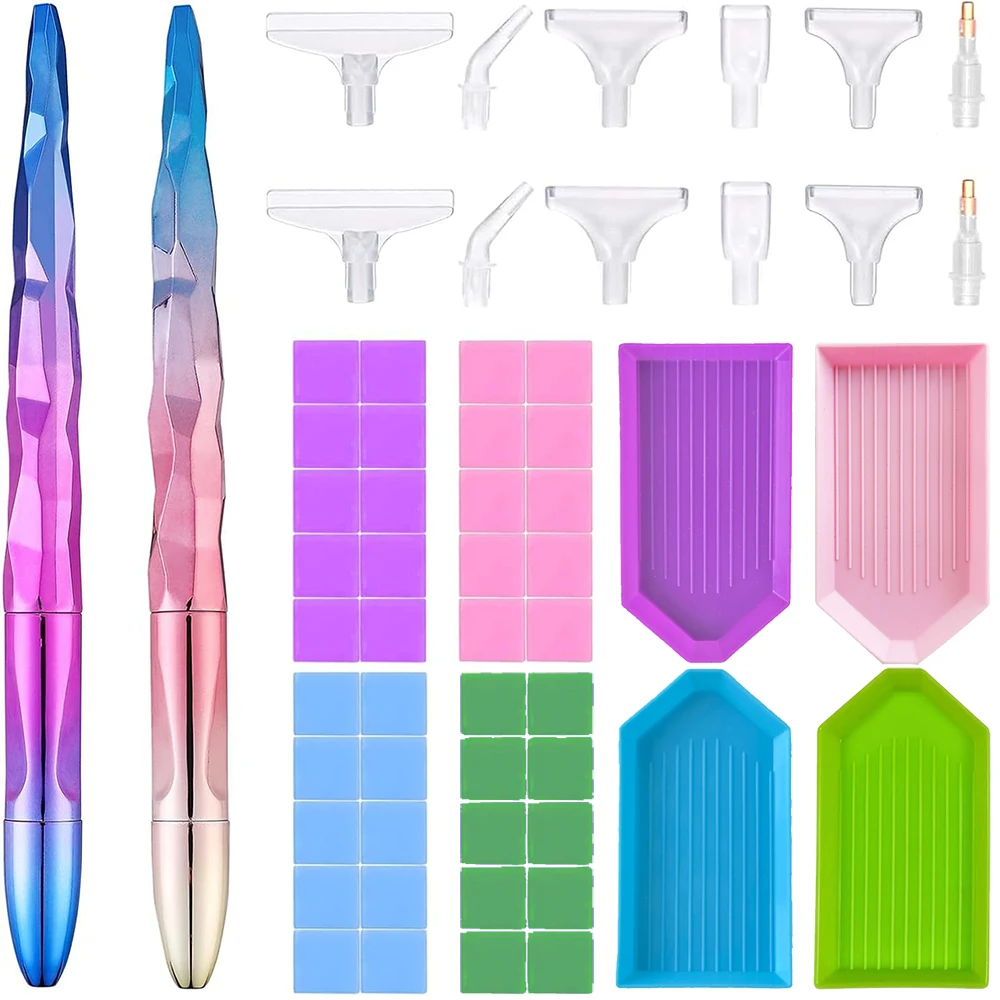 5D Diamond Painting Pen Crystal Point Drills Handmade Tools With Roller Drill Heads Wax Tray Multi Placer Pens Tip Accessories